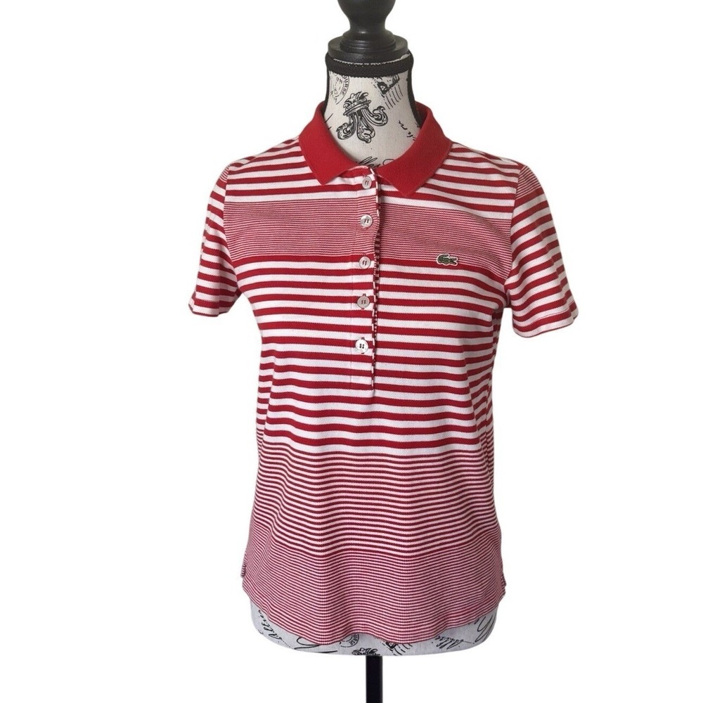 Striped Polo Shirt Red White Women's Sz 36(S) Cotton Collared Tee Casual Peru